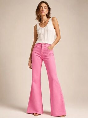 FRENCH CONNECTION Pink Linen Flare Pants High Rise Wide Leg 4